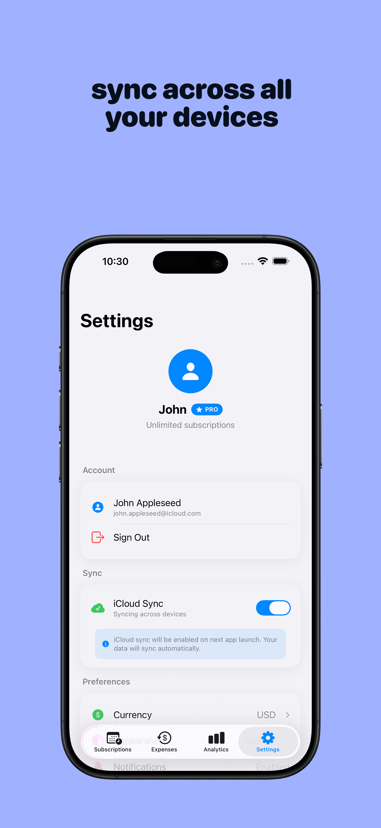 Subly App Screenshot - Widgets